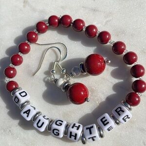 NWT RED CARNELIAN BRACELETS Daughter MOM GIFT with Sterling silver earri…